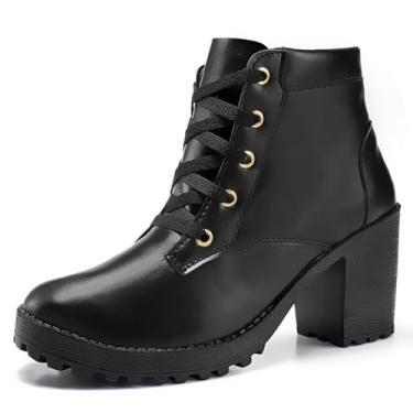 Imagem de Bota Feminina Tratorada Resistente Salto Alto Grosso Leve Macia Confortável (Preto, BR, Adulto, Numérico, 35)