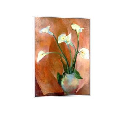 Imagem de MUHJDYC Hermann Max Pechstein Pintura Famosa - Lírios - Imagem de Arte em Tela - Arte de Parede para Sala de Estar - Reprodução 50x70cm-19x27in Moldura Branca