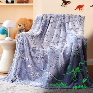 Imagem de Wajade Brinquedos de presente de dinossauro para meninos e meninas - cobertor de dinossauro que brilha no escuro, decoração de aniversário e Natal para crianças de 3 4 5 6 7 8 9 10 11 12 anos de idade