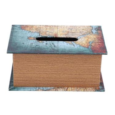 Imagem de Eujgoov Tampa de Caixa de Couro de Couro PU Vintage Com Estrutura de Madeira Composta, Suporte de Caixa de Guardanapo de Grande Capacidade para o Escritório Em Casa (Mapa verde)