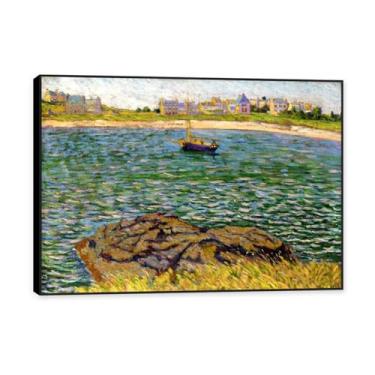 Imagem de NHLDZYH Moldura preta. Impressões de Paul Signac, (Saint-Brac, Le Bechet), reproduções de pinturas famosas, imagem de arte abstrata para sala de estar quarto decoração de casa. 80 x 112 cm-31,4 x 44,1