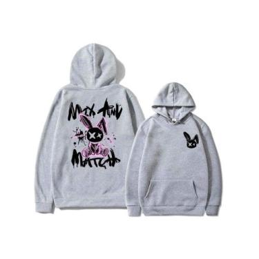 Imagem de Moletom Canguru Feminino Coelho Rosa 100% Algodão Unissex Moda Inverno