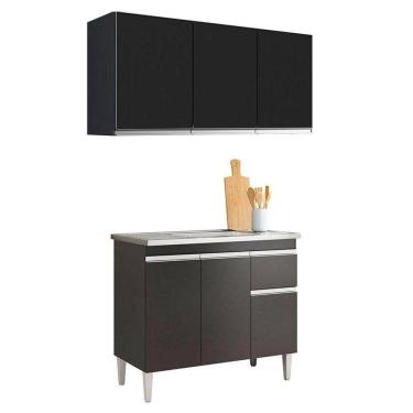 Imagem de Balcão De Pia Tatiane 100cm E Armário Aéreo Andréia 3 Portas Preto Fosco - Ajl