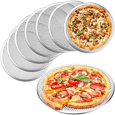 Imagem de Tanlade 8 peças de forma redonda de liga de alumínio com furos 30,5 cm bandeja de tela para assar pizza para forno para casa, restaurante, churrasqueira, assar, sem costura