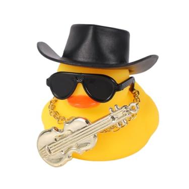 Imagem de BOXOB Pato Cool Decoração para Painel Carro, Patos Amarelos com Óculos de Sol Chapéu Cowboy Colar e Mini Guitarra Engraçado Acessórios Carro de Pato Ornamento para Painel Mesa Decoração Escritório