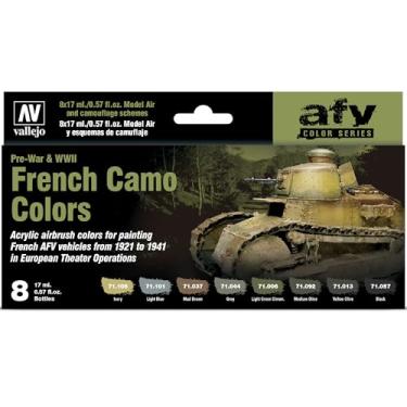 Imagem de Vallejo - Conjunto de tinta acrílica French Camo Colors Pré-Guerra e Segunda Guerra Mundial | Model Air | Kit preciso da série AFV Color para encenações históricas com pigmentos de qualidade artística