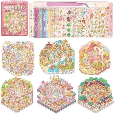 Imagem de DIY 3D House Scene Stickers 6 Sets Big DIY 3D Isometric Miniature Room Sticker Scene Cute Make Your Own Shop House,3D Cartoon Scene Stickers for Kids Therapy for Adult Relief Stress Pass The Time