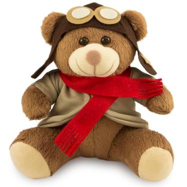 Imagem de Ursinho de Pelúcia Baloeiro Aviador 30cm - Marrom/Vermelho