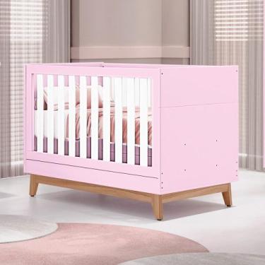 Imagem de Berco Americano 2 Em 1 Lucca Tuboarte 100% em MDF, Rosa Branco