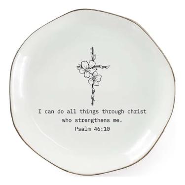 Imagem de Vancsenia I Can Do All Things Through Christ Who Strengthens Me – Bandeja de joias de cerâmica cristã, suporte de bugigangas inspirador em versículo da Bíblia