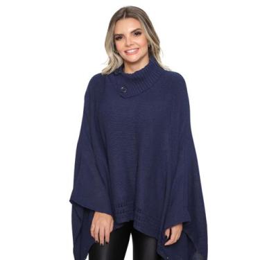 Imagem de Poncho Feminino Tricô Lã Gola Alta Confortavél Tendência Frio - Rosile