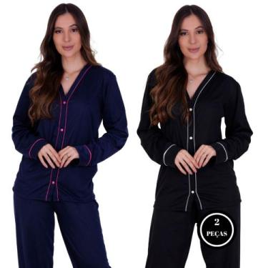 Imagem de Kit 2 Pijama de Inverno Americano com Botões Manga Longa e Calça -c5 K