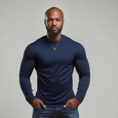 Imagem de Camisa Manga Longa Masculina UV 50+ Dry Fit Esportiva Azul Marinho - F