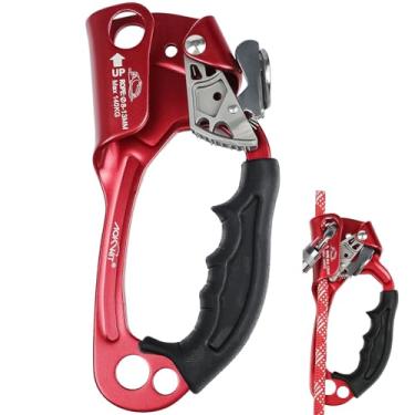 Imagem de AOKWIT Equipamento de escalada de liga de alumínio com certificação UIAA e CE, equipamento de rapel forte para escalada de árvores, arborista, resgate, montanhismo, espeleologia (mão direita vermelha