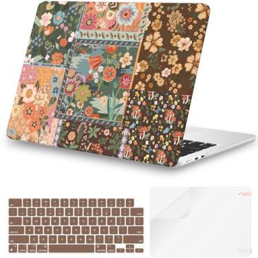 Imagem de iCasso Capa para MacBook Air de 13,5 polegadas versão 2025 2024-2022 M4 M3 M2 modelo A3240 A3113 A2681, capa protetora resistente com padrão floral para Mac Book Air de 13 polegadas, retalhos marrom