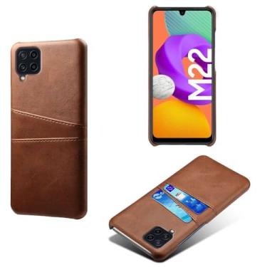 Imagem de Capas Compatível com Samsung Galaxy F22,Caso de couro PU-Tampa de telefone a prova de choque com 2 slots de cartão,Proteção anti-impressão digital e anti-gota-Brown