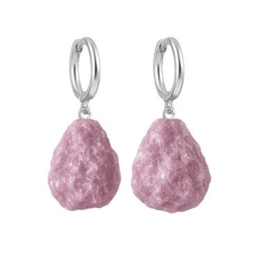Imagem de Brinco de Argola Lepidolita Rosa - Cristal Natural, Prata 925