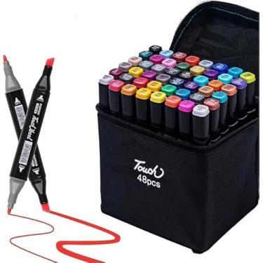 Imagem de Caneta Marcadora de Ponta Dupla 48 Cores – Canetinha Profissional para Colorir, Desenhar e Aquarela | Marcadores Codificados por Cor, Seguros e Atóxicos, Ideal para Escola e Escritório