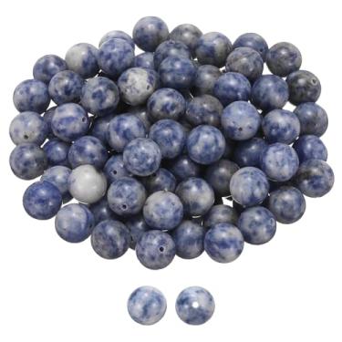 Imagem de HARFINGTON 100 peças de contas de pedra natural 10 mm ponto azul pedra preciosa redonda contas soltas contas verdadeiras genuínas bolas lisas para fazer joias, pulseiras, colar, brincos, faça você