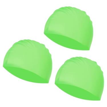 Imagem de YELARXI Touca de natação de silicone à prova d'água, confortável, antiderrapante, adequada para mulheres e homens, cabelos longos e curtos (3 peças, verde fluorescente)