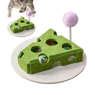 Imagem de Puzzle De Comida Para Gatos | Quebra-Cabeça Alimentar Design Queijo para Felinos - Caixa Alimentador com Varinha Mágica Sino e Bola para Cães Pequenos Médios Diversão Interior