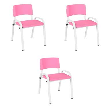 Imagem de Kit 3 Cadeiras Escolares ISO Infantil Base Branca Estrutura Metálica