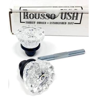 Imagem de RoussoUSA Dois puxadores de vidro estilo vintage (1 par) - Base esfregada a óleo com parafusos de fixação e eixo.