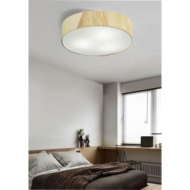 Imagem de Plafon Luminária de teto decorativa para casa, MD-3076 nórdicas em tecido e madeira 3 lâmpadas com difusor em poliestireno
