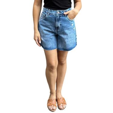 Imagem de Bermuda Jeans Cintura Alta Reta Dzarm-Feminino