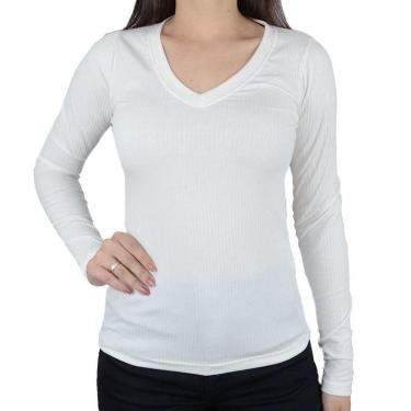 Imagem de Blusa Feminina LZT Canelada Gola V Off White - 5058-Feminino