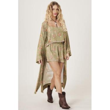 Imagem de Kimono Longo Verde Oliva Estampa Love Yacamim J10, M, Estampado