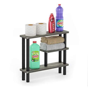 Imagem de FURINNO Rack de armazenamento fino Turn-N-Tube para economizar espaço, cinza carvalho francês/preto