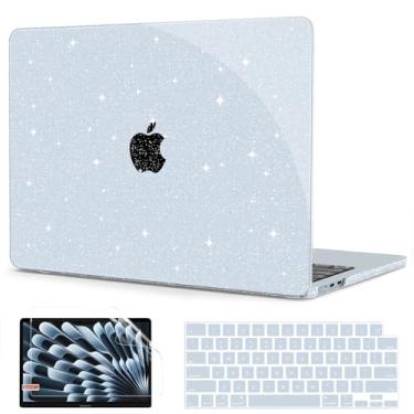 Imagem de G JGOO Compatível com MacBook Air de 13 polegadas 2025 2024 2023 2022 M4 A3240 M3 A3113 M2 A2681, capa rígida com glitter platsic para MacBook Air de 13,6 polegadas + capa de teclado + protetor de