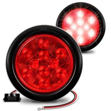 Imagem de 2 peças de 4 polegadas vermelho redondo LED Trailer Tail Light Kit [DOT FMVSS 108] [SAE S2TSI6P2] [Ilhós e plugue incluídos] [IP67 à prova d 'água] [Stop Turn Tail] Trailer luzes de freio para reboque de barco caminhões RV