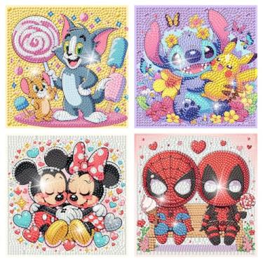 Imagem de 4 Packs Cartoon Diamond Art Kits for Kids,5D DIY Diamond Art Painting Kits for Kids Ages 4-8-12,Mosaic Kits Full Round Drills for Gifts and Home Wall Decor 6X6 Inch