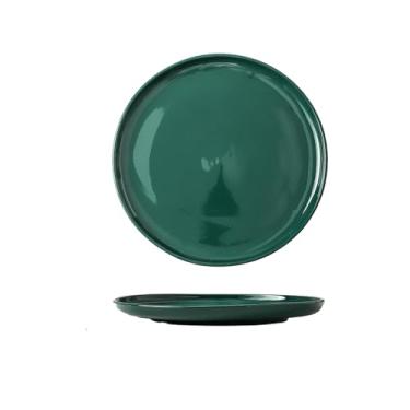 Imagem de Prato de cerâmica esmaltado verde criativo quadrado de salada de cor sólida redondo - disco de 20 cm