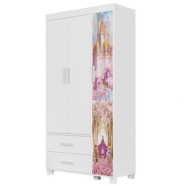 Imagem de Guarda Roupa Infantil 89cm Com 3 Portas Carruagem Rosa Z53  - Mpozenato