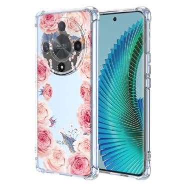 Imagem de RRXSYXL Capa para Honor X9B, Honor Magic 6 Lite com estampa floral transparente, capa macia à prova de choque para Honor X9B, Honor Magic 6 Lite, floral rosa