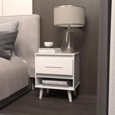 Imagem de Mesa de Cabeceira 1 Gaveta com Nicho e Pés Retro Estilo Moderno para Q