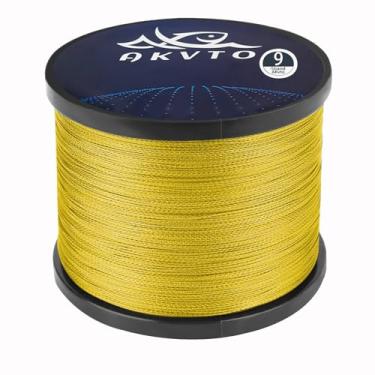 Imagem de AKVTO Linha de pesca trançada, 9 fios, 1000 metros, alta sensibilidade, resistente à abrasão (amarelo fluorescente, 0,40 mm/36,3 kg)