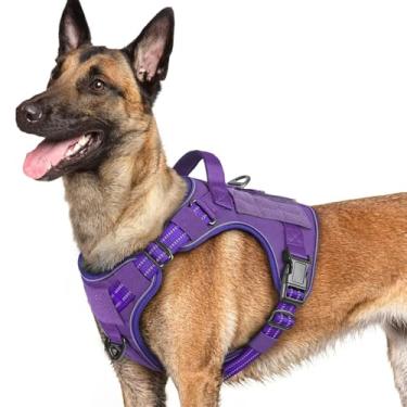 Imagem de rabbitgoo Peitoral para cães pequenos, médios e grandes, colete tático militar sem puxão, com tiras refletivas e alça de controle, ajustável e confortável para caminhar facilmente, roxo G