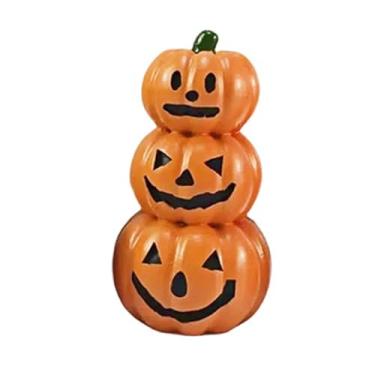 Imagem de oshhni Miniatura de abóbora, mini abóbora de resina, colecionável, paisagem, decoração de Halloween, ornamentos para jardim, área de trabalho ao ar livre, Três Abóboras