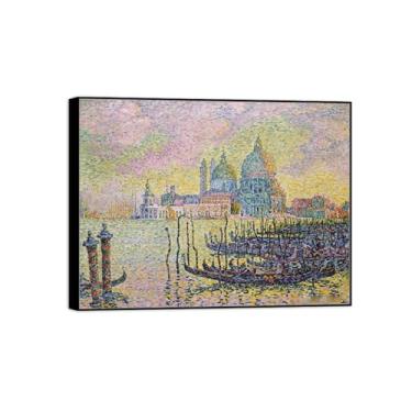 Imagem de Pintura famosa de arte de parede em tela para decoração de casa - Grande Canal - Pôster de moldura preta e impressões para sala de estar 70 x 90 cm 27 x 35 pol