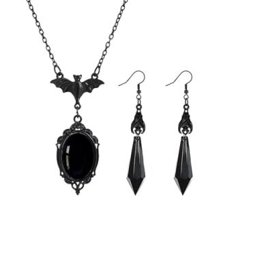 Imagem de Atiptu Colar de morcego gótico feminino Stardust Crystal Cameo Neckalce Halloween Bat Crystal Pendant Colares Punk Rock Witch Acessórios de fantasia gótica, Normal Large, Metal, Sem Pedra Preciosa