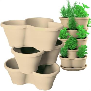 Imagem de Kit 3 Vaso Treviso Cinza Empilhável Jardim Vertical 11L Borda Anti Formiga para Plantas Ornamentais, Hortas, Frutas, Temperos, Suculentas e Flores