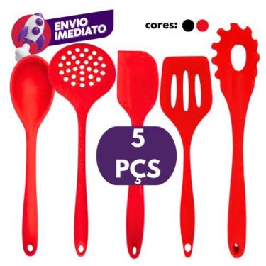 Imagem de Kit Utensilio Silicone: Espátula Vazada Espátula Pão Duro Colher Pegad
