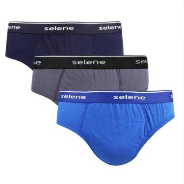 Imagem de Cueca Masculina Slip Selene Kit com 3 Unidades Algodão 11900, G, Marin