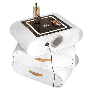 Imagem de Mesa de cabeceira giratória com 3 gavetas grandes para quarto, sala de estar, mesa de cabeceira moderna de madeira com compartimento aberto