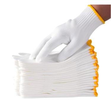 Imagem de Luvas de trabalho PLWJK unissex de algodão branco e poliéster tricotad