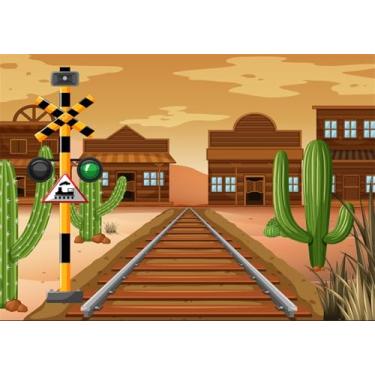 Imagem de Fmarui 1,5 x 0,9 m Cidade Ocidental, Trilho de Trem, Ferrovia, Deserto, Cacto, Fundo Fotográfico, Vaqueira, Vaqueira, Chá de Bebê, Decoração de Festa de Aniversário, Adereços de Cabine de Fotos para